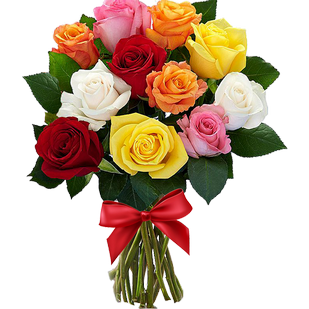 Букет из одинадцати розноцветных роз