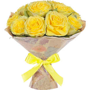 Букет из тринадцати желтых роз в упаковке