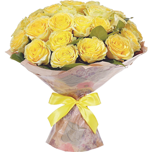 Букет из 25 желтых роз в упаковке