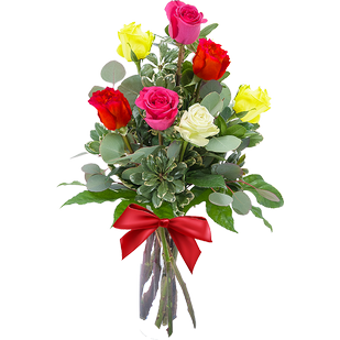Букет из семи разноцветных роз