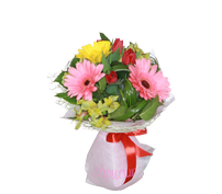 Букет с герберой "Радуга", Bouquet with rainbow gerberoy