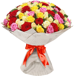 Букет из 101 разноцветной розы в упаковке
