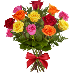 Букет из тринадцати разноцветных роз