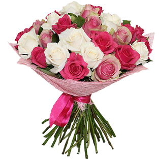 Букет из 29 разноцветных роз в упаковке