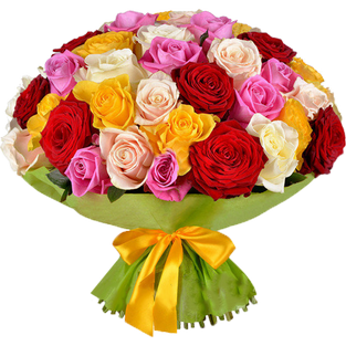 Букет из 33 розноцветных роз в упаковке