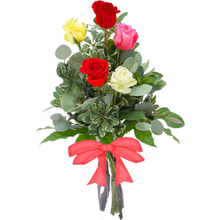 Букет из пяти разноцветных роз
