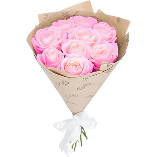 Букет из девяти розовых роз в упаковке